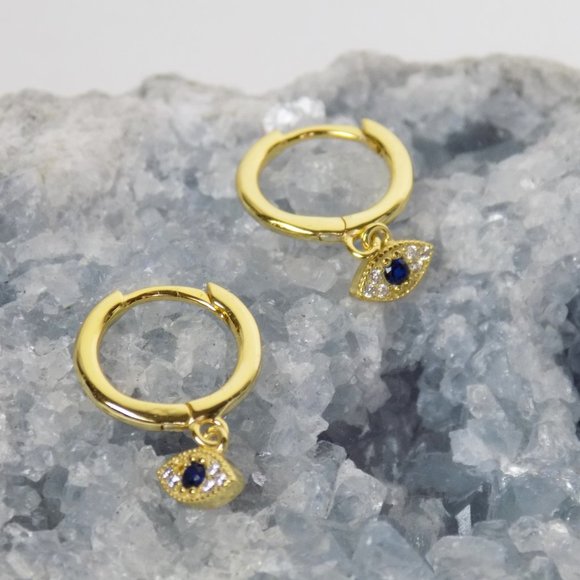 evil eye dainty delicate hoops huggies pave CZ - Picture 10 of 10